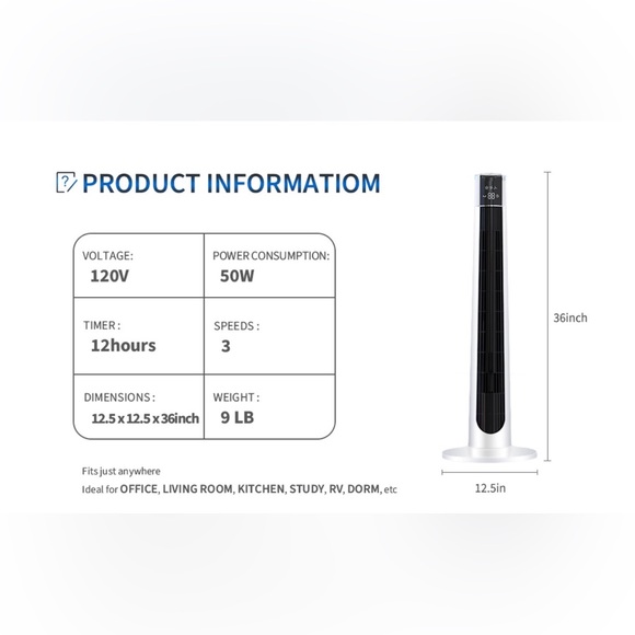 VEOHAUT Tower Fan - Oscillating Fan with Remote - Picture 9 of 12